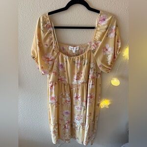 Pink Rose Yellow Floral Dress